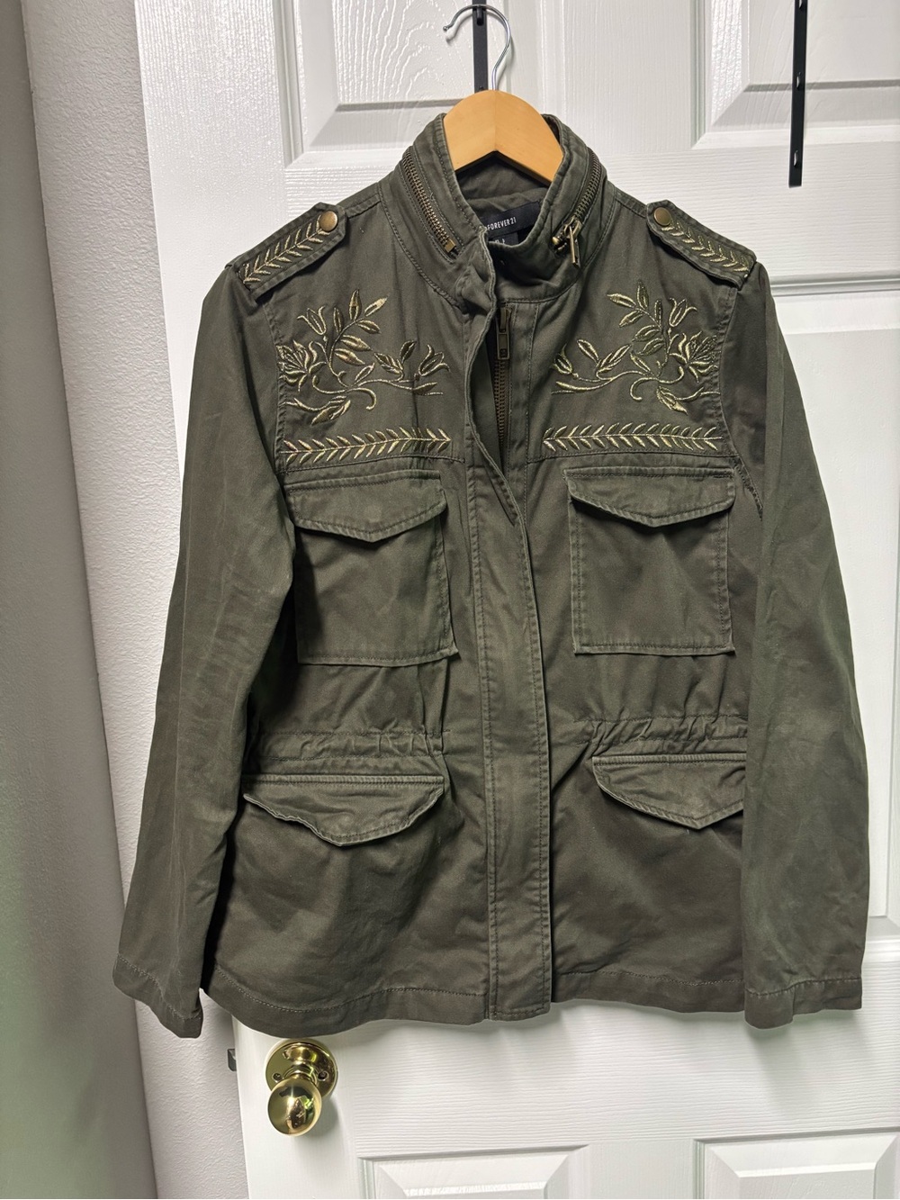 Embroidered Utility Jacket - Olive Green